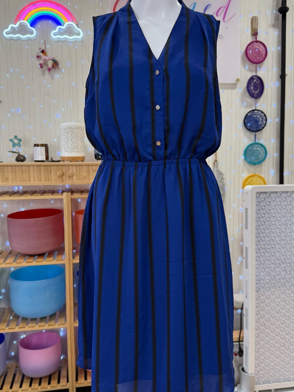 Apt. 9 Royal Blue and Black Striped Sleeveless Midi Dress